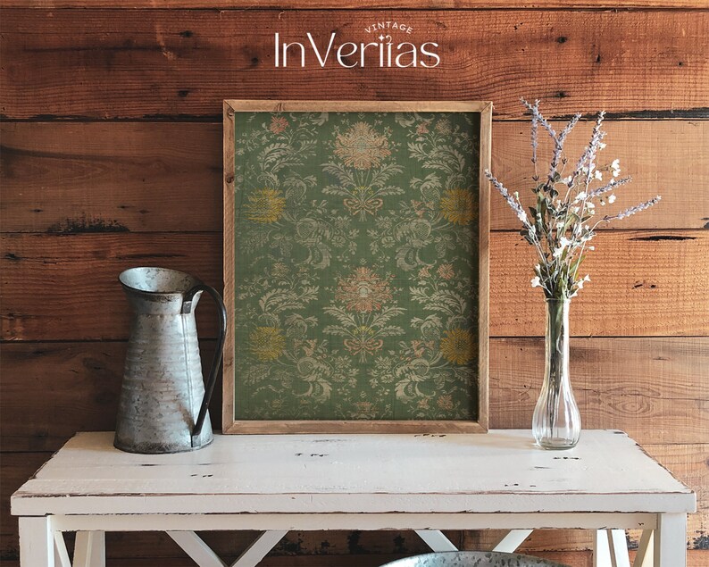 Green Floral Textile Print | Vintage Pattern Wall Art Print | PRINTED AND SHIPPED | No. A070 bild 7