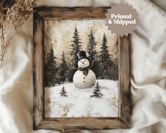 Muted Snowman Wall Art Print | Cottage Christmas Decor | PRINTED AND SHIPPED | No. A390