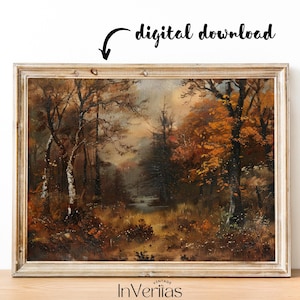 Moody Autumn Forest Painting Vintage Wall Art | Cottage Fall Decor ...