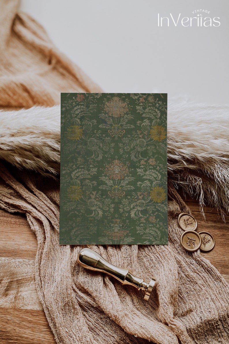 Green Floral Textile Print | Vintage Pattern Wall Art Print | PRINTED AND SHIPPED | No. A070 bild 3