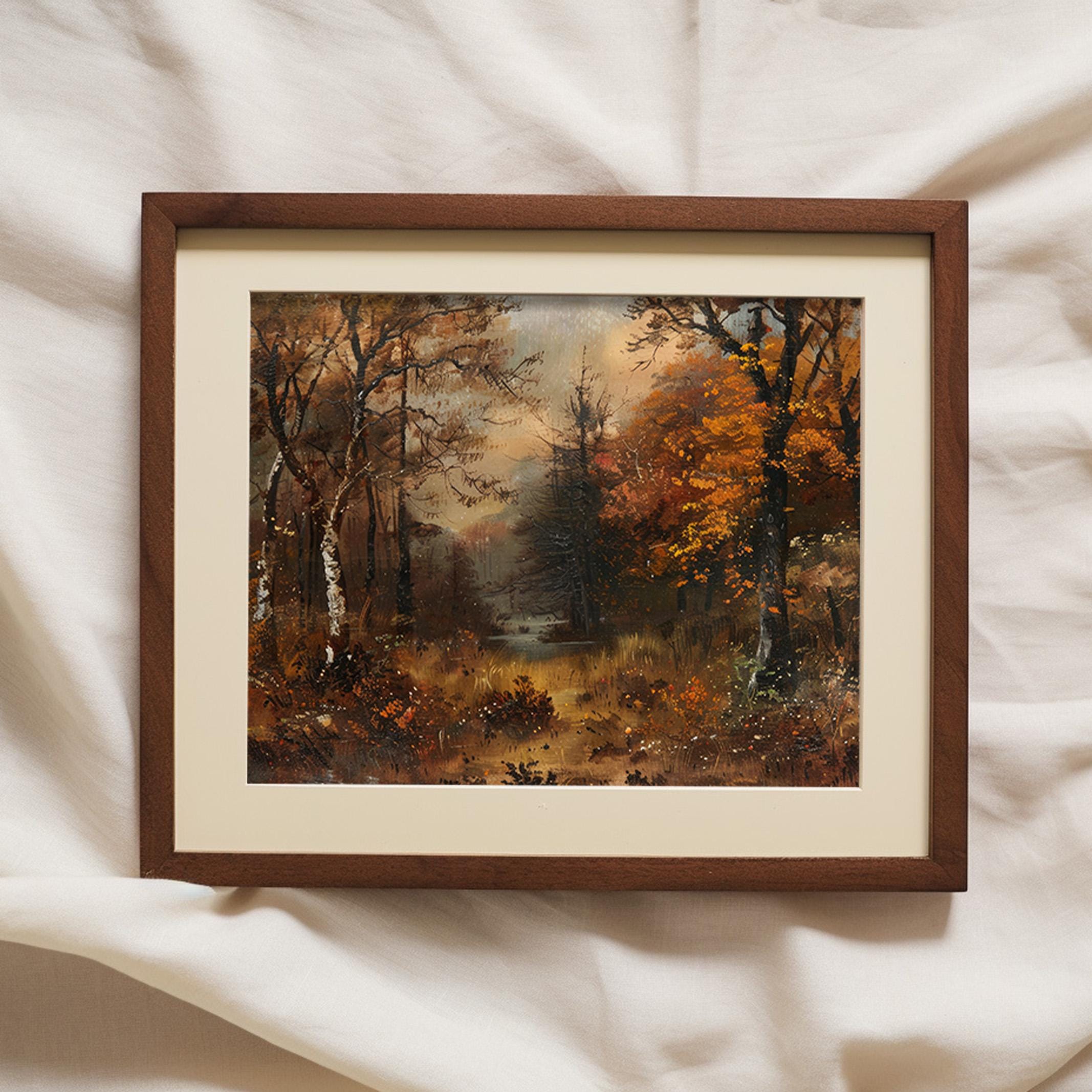 Moody Autumn Forest Painting Vintage Wall Art | Cottage Fall Decor ...