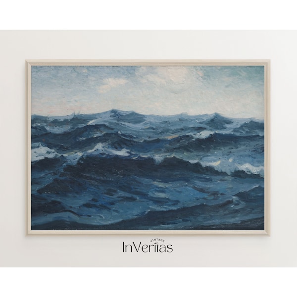 peinture océan vintage | Impression de vagues de la mer bleue | Décor côtier | IMPRIMABLE | N° 149