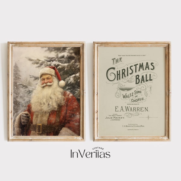 Vintage Christmas Santa Wall Art Set | Set of 2 Prints | Traditional Christmas Decor | PRINTABLE | No. 610