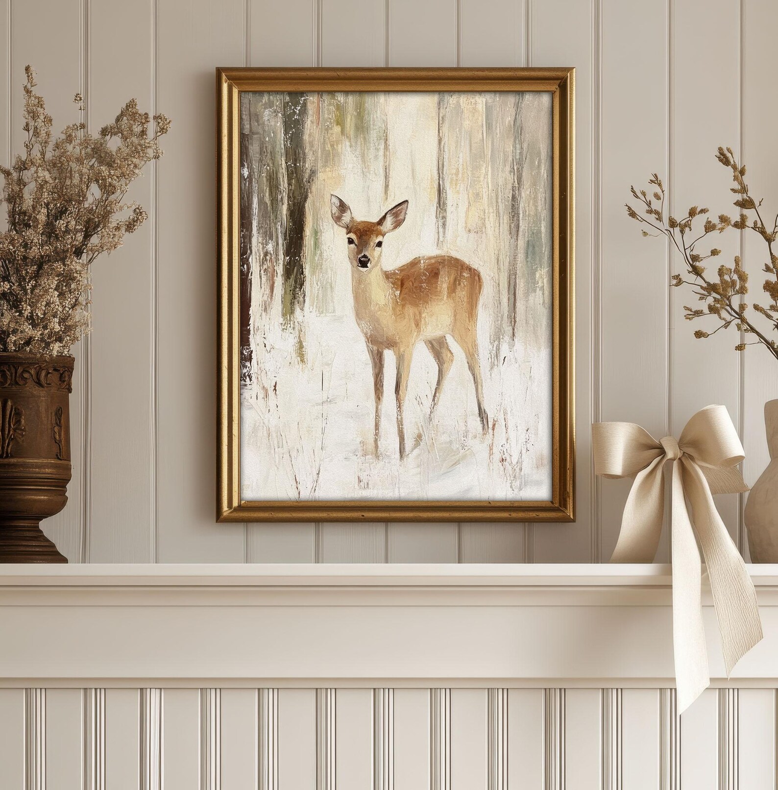 Doe Winter Wall Art Deer Print | Vintage Cozy Cottage Winter Decor ...