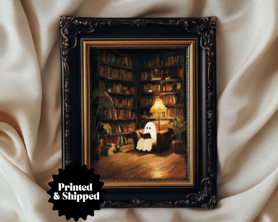 Book Ghost Print Ghost Reading in Botanical Library Art Vintage Style ...