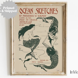 Vintage Mermaid Book Cover Art Print | Mythology Decor | PRINTED AND SHIPPED | No. A056