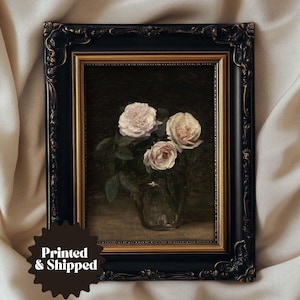 Dark Vintage Roses Painting | Moody Dark Academia Decor | PRINTED AND SHIPPED | No. A073