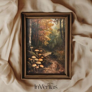 Pilze Herbst Wald Gemälde Vintage Stil Wand Kunst | Landhaus Herbst Dekor Dunkle Cottagecore | DRUCKBAR | Nr. 661