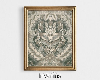 Dark Green Vintage Textile Wall Art | French Antique Tapestry Print | PRINTABLE | No. 94