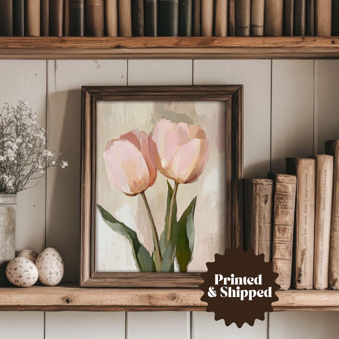 Light Pink Tulips Print Vintage Style Wall Art | Cottage Spring and ...