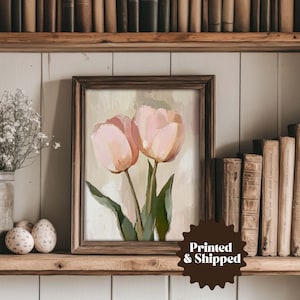 Light Pink Tulips Print Vintage Style Wall Art | Cottage Spring  and Easter Decor | PRINTED AND SHIPPED | No. A425