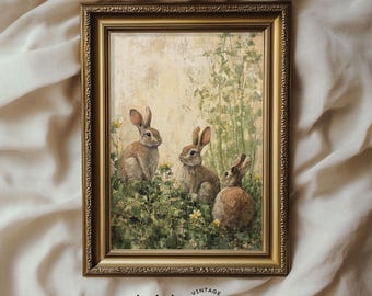 Muted Rabbits in Spring Print Vintage Style Bunny Wall Art | Cozy Cottage Spring Decor | PRINTABLE | No. 776
