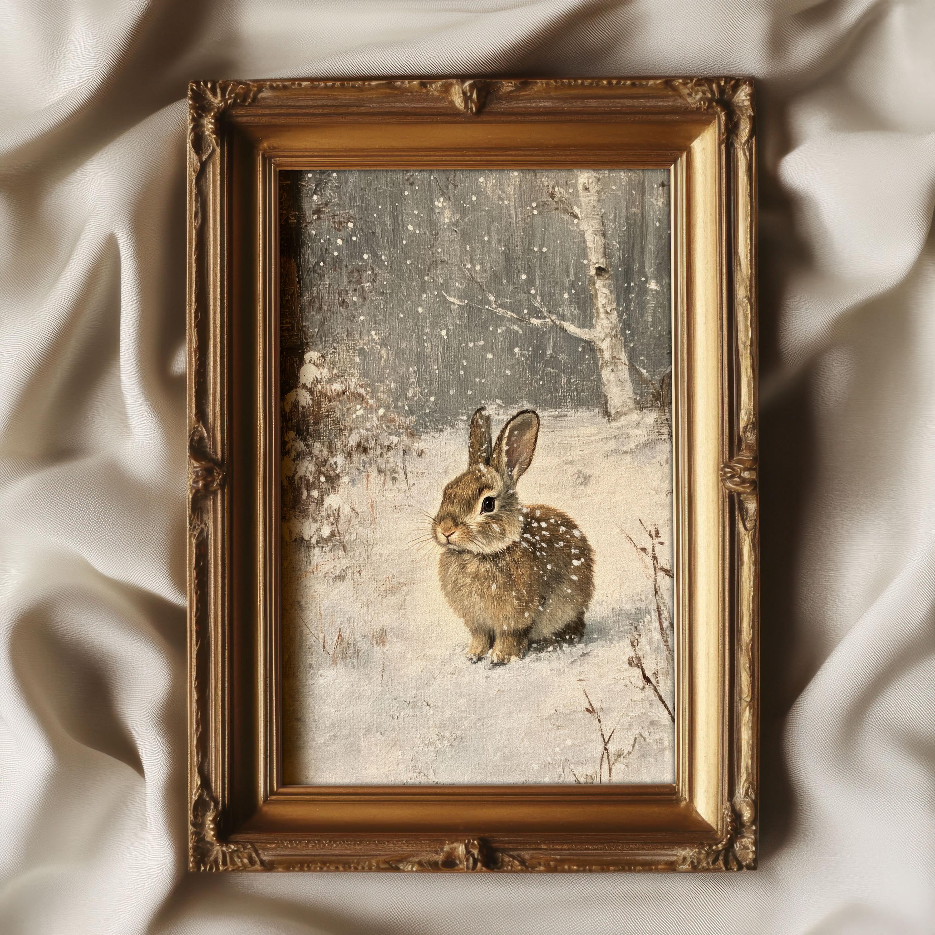 Muted Rabbit Muted Winter Rabbit Wall Art Print Vintage Style Painting | Cozy ...