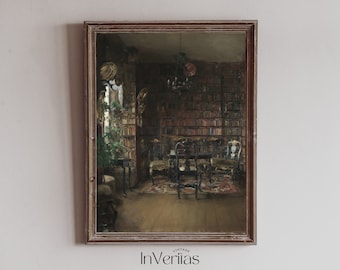 Vintage Victorian Library Painting | Dark Academia Decor | PRINTABLE | No. 263