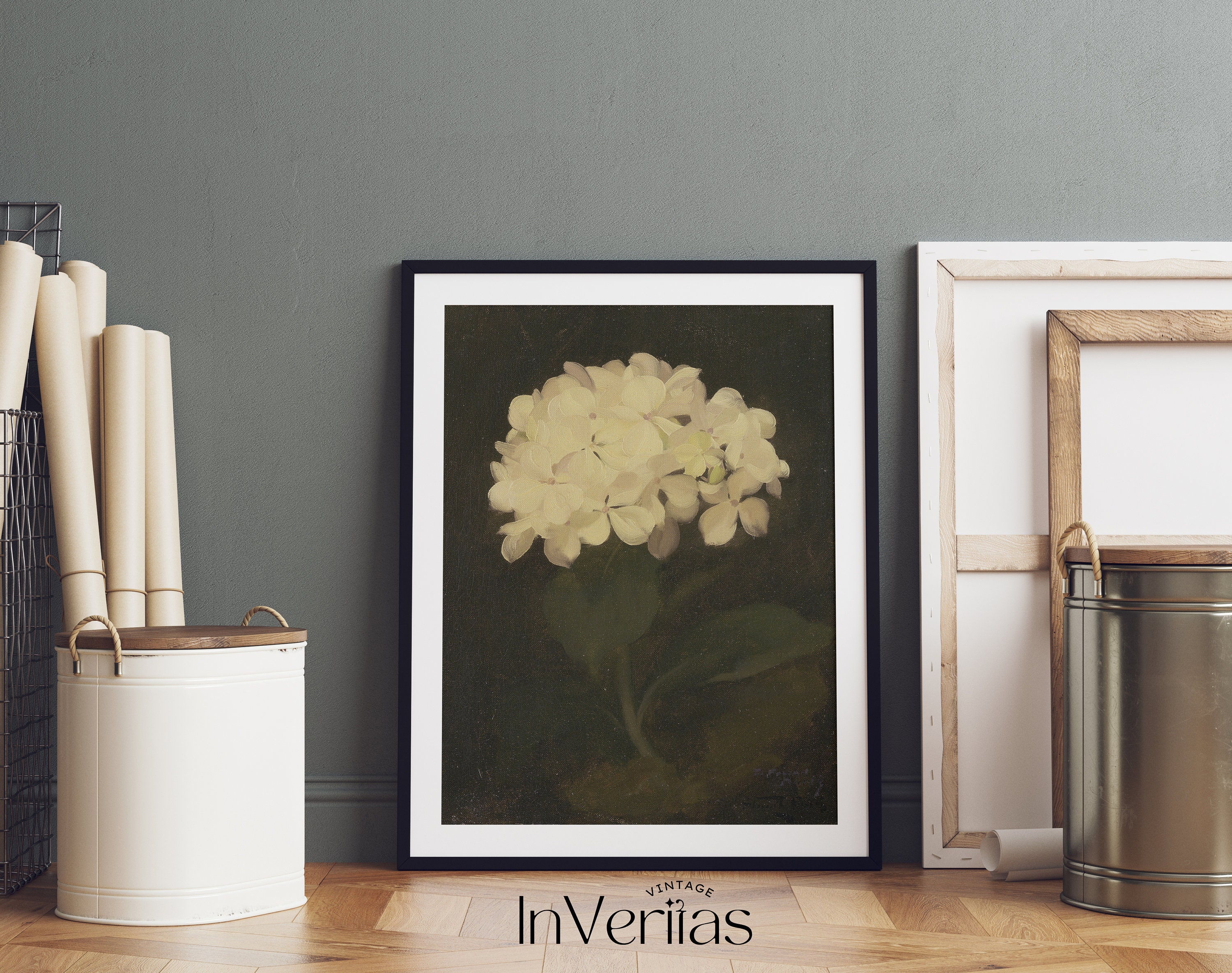 Dark Vintage Flower Print Hydrangea Painting Moody Decor - Etsy