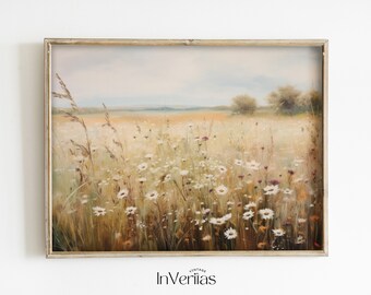 Wildflower Meadow in Late Summer Vintage Style Painting | Warm Cottage Decor | PRINTABLE | No. 625