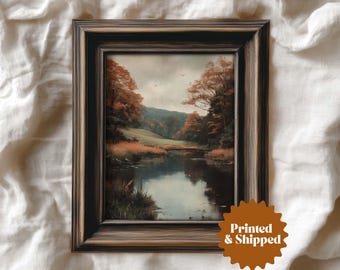 Moody Autumn River Print Muted Vintage Style English Landscape Painting | Farmhouse Cottage Fall Decor | PRINTED AND SHIPPED | No. A490