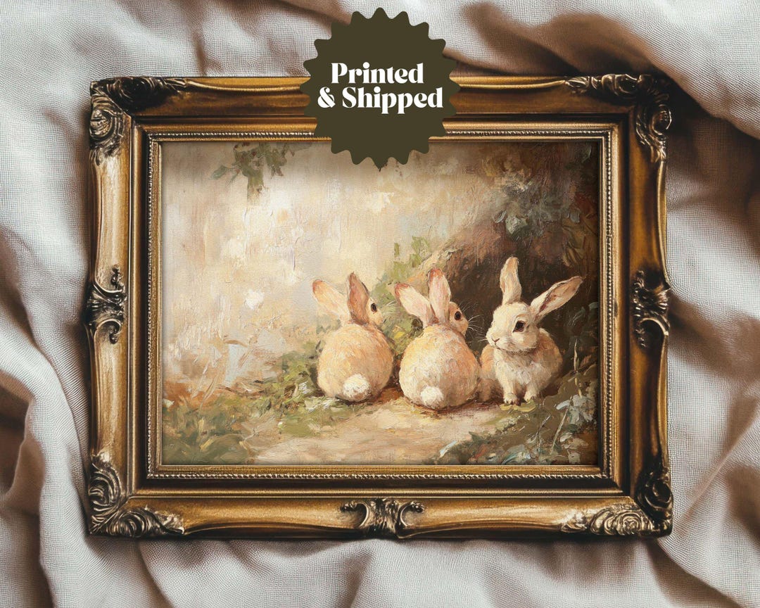 Cute Rabbits Print Vintage Bunnies Easter Wall Art | Cottage Easter and ...