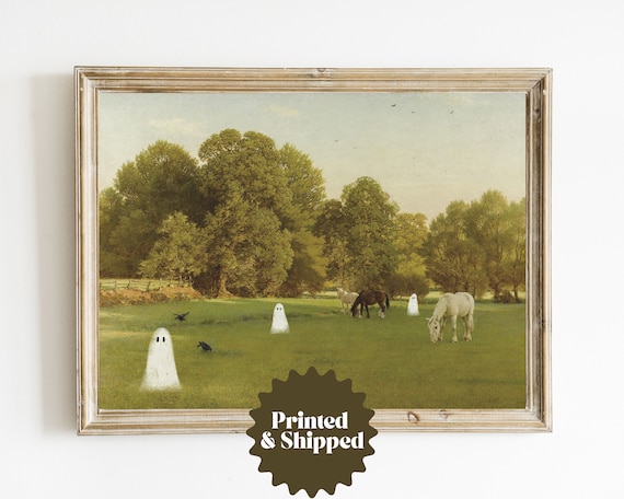 Ghosts in English Landscape Vintage Painting | Country Halloween Decor | Special Halloween Edition | PRINTED AND SHIPPED | No. A176