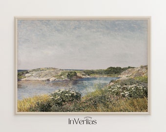 ヴィンテージ海岸画 | ニューイングランドの風景 | 海岸沿いの農家の壁装飾 | 印刷可能 | No. 140