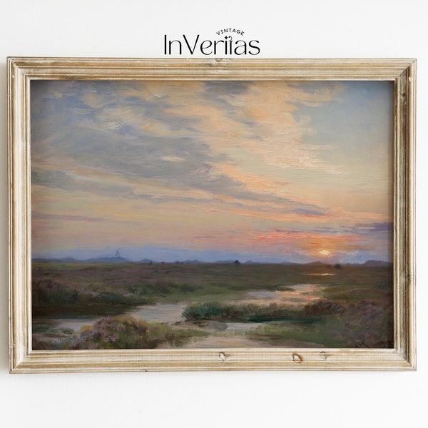 Colorful Vintage Sunset Painting | Landscape Painting | Coastal Decor | PRINTABLE | No. 76