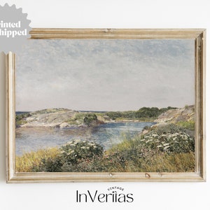 Summer on the New England Coast Vintage Painting | Coastal Farmhouse Decor | PRINTED AND SHIPPED | No. A154