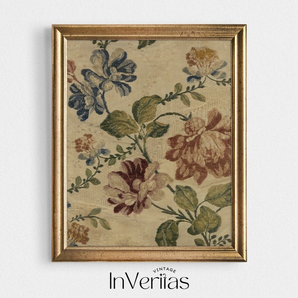 Floral Vintage Textile Art Print | Antique Embroidery Print | PRINTABLE | No. 119