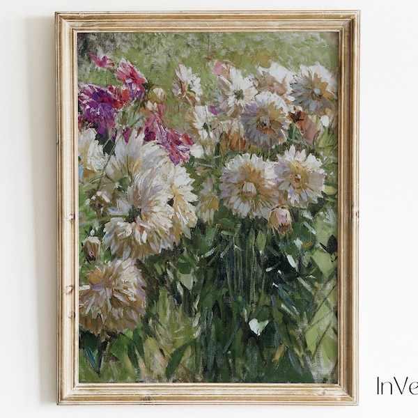 Dahlias Vintage Painting | Floral Farmhouse Decor | PRINTABLE | No. 471