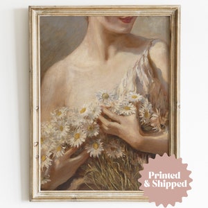 Woman with Daisies Print | Ethereal Vintage Painting | PRINTED AND SHIPPED | No. A010