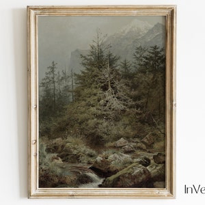Rustikt bergslandskapsmålning | Vintage stämningsfull dekor | UTSKRIVBAR | Nr 195 bild 6