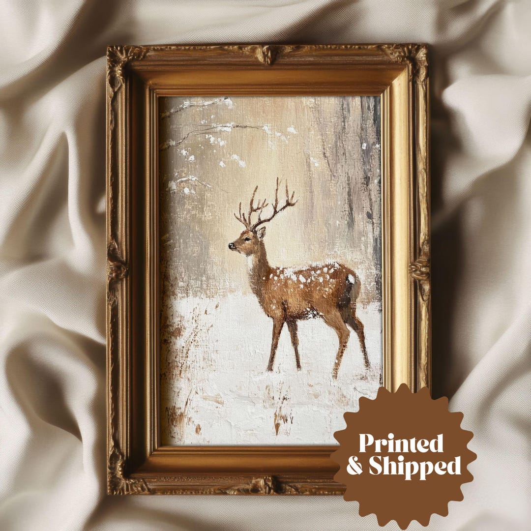 Deer Winter Wall Art Vintage Style Print | Cozy Cottage Winter Decor ...