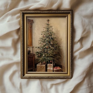 Christmas Tree Vintage Painting | Festive Holiday Cottage Decor | PRINTABLE | No. 586