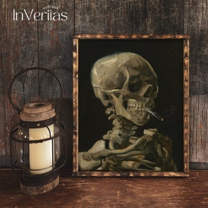 Moody Dark Academia Print | Skull of a Skeleton with Burning Cigarette | PRINTABLE | No. 147