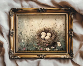 Moody Bird Nest Print Vintage Spring Wall Art | Old Cottage Easter Decor | PRINTABLE | No. 792