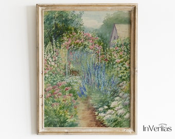 Summer Garden Vintage Painting | Antique Flower Garden Painting | Cottagecore Decor | PRINTABLE | No. 111