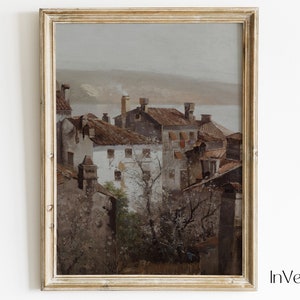 Vintage Mediterranean Painting | Italian Village Print | Neutral Wall Art | PRINTABLE | No. 101