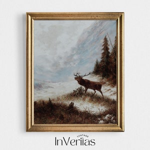 Stag in the Mountains Vintage Painting | Rustic Cabin Decor | PRINTABLE | No. 429
