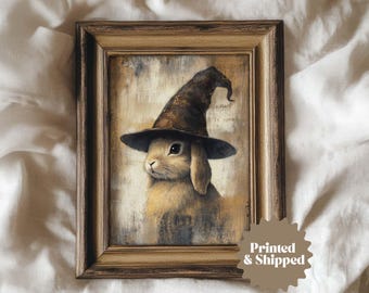 Witchy Bunny Print Halloween | Vintage Style Dark Cottage Decor | PRINTED AND SHIPPED | No. A539