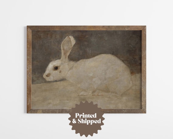 Vintage Rabbit Painting | Neutral Easter & Spring Decor | PRINTED AND SHIPPED | No. A007