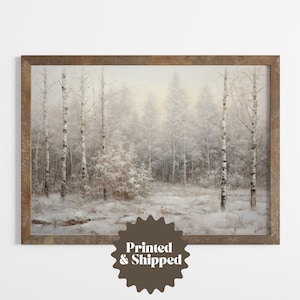 Neutral Winter Landscape Vintage Painting | Winter Cottage Decor | PRINTED AND SHIPPED | No. A226