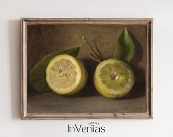 Lemons Vintage Still Life Painting | Farmhouse Kitchen Decor | PRINTABLE | No. 523