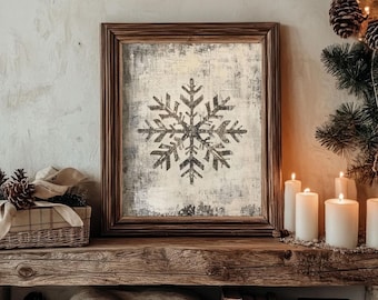 Muted Schneeflocke Wand Kunst Druck Vintage Stil Gemälde | Gemütliches Cottage Winter Dekor | DRUCKBAR | Nr. 756