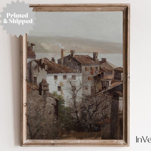 Italian Village Vintage Painting | Warm Aesthetic Wall Art | PRINTED AND SHIPPED | No. A095