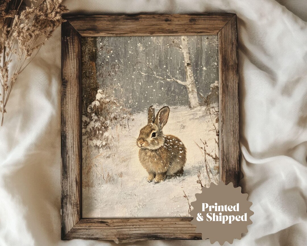 Muted Rabbit Muted Winter Rabbit Wall Art Print Vintage Style Painting | Cozy ...