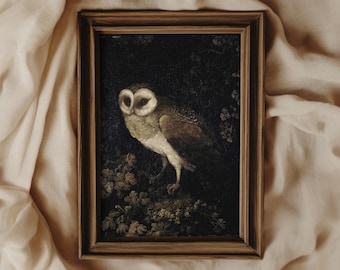 Moody Vintage Owl Painting | Dark Academia | Halloween Decor | PRINTABLE | No. 227