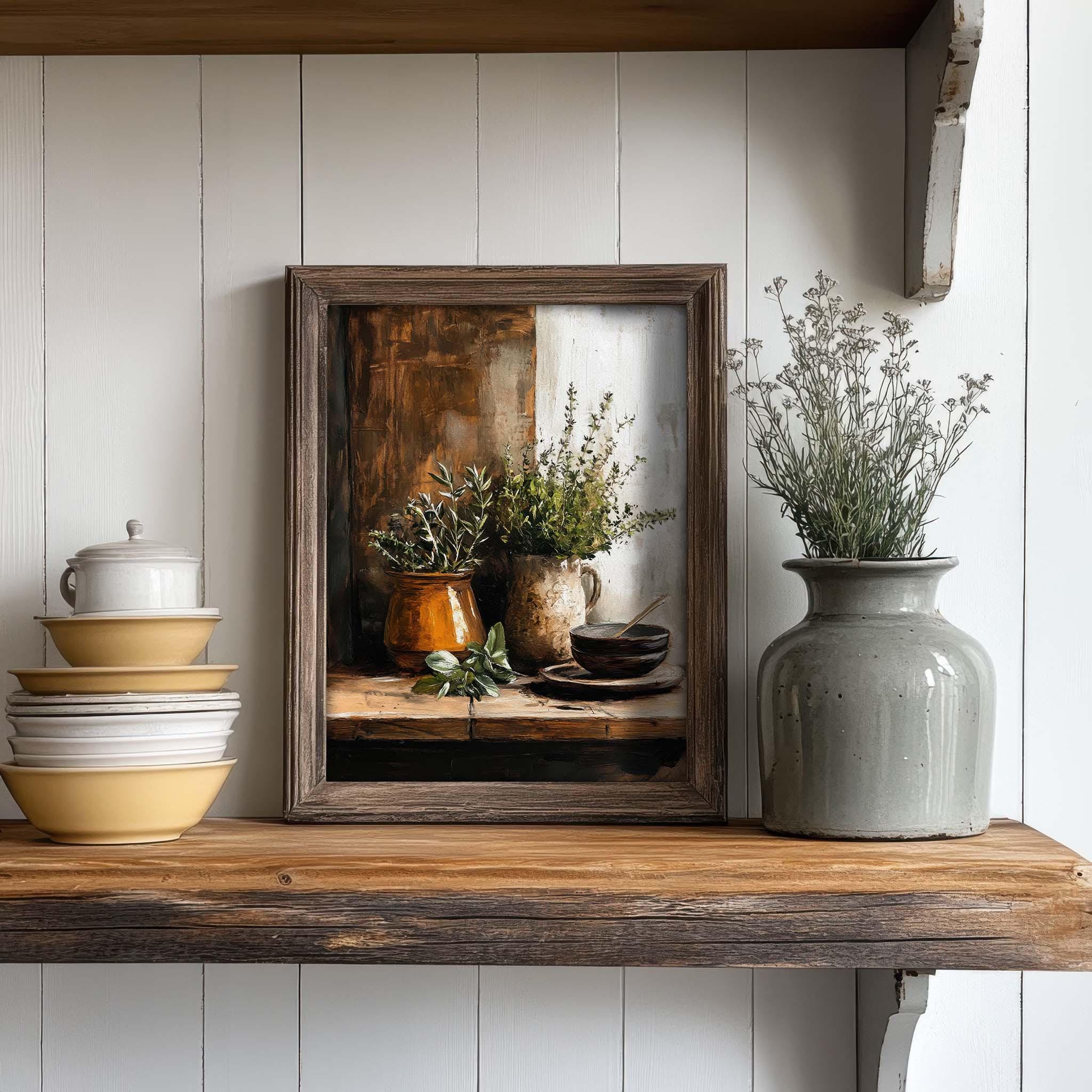 Moody Kitchen Herbs Print Vintage Style Wall Art | Vintage Cottage ...
