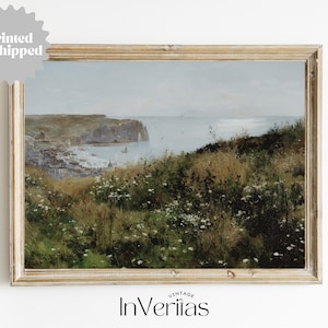 French Coast Vintage Painting | Coastal Farmhouse Decor | PRINTED AND SHIPPED | No. A133