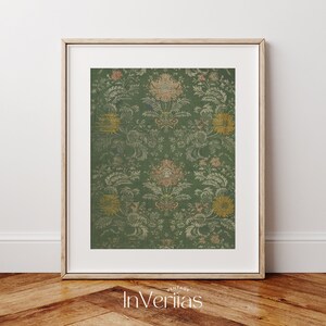 Green Floral Textile Print | Vintage Pattern Wall Art Print | PRINTED AND SHIPPED | No. A070 bild 8