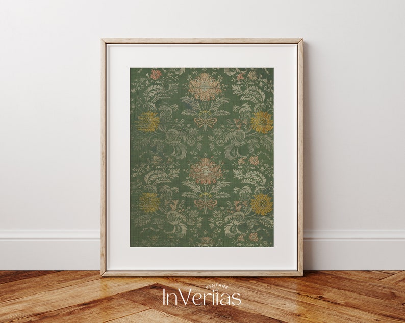 Green Floral Textile Print | Vintage Pattern Wall Art Print | PRINTED AND SHIPPED | No. A070 bild 8