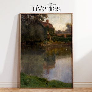 Pintura cambiante de una casa encantada / Casa junto a un estanque / Decoración de la Academia Oscura / IMPRIMIBLE / No. 74